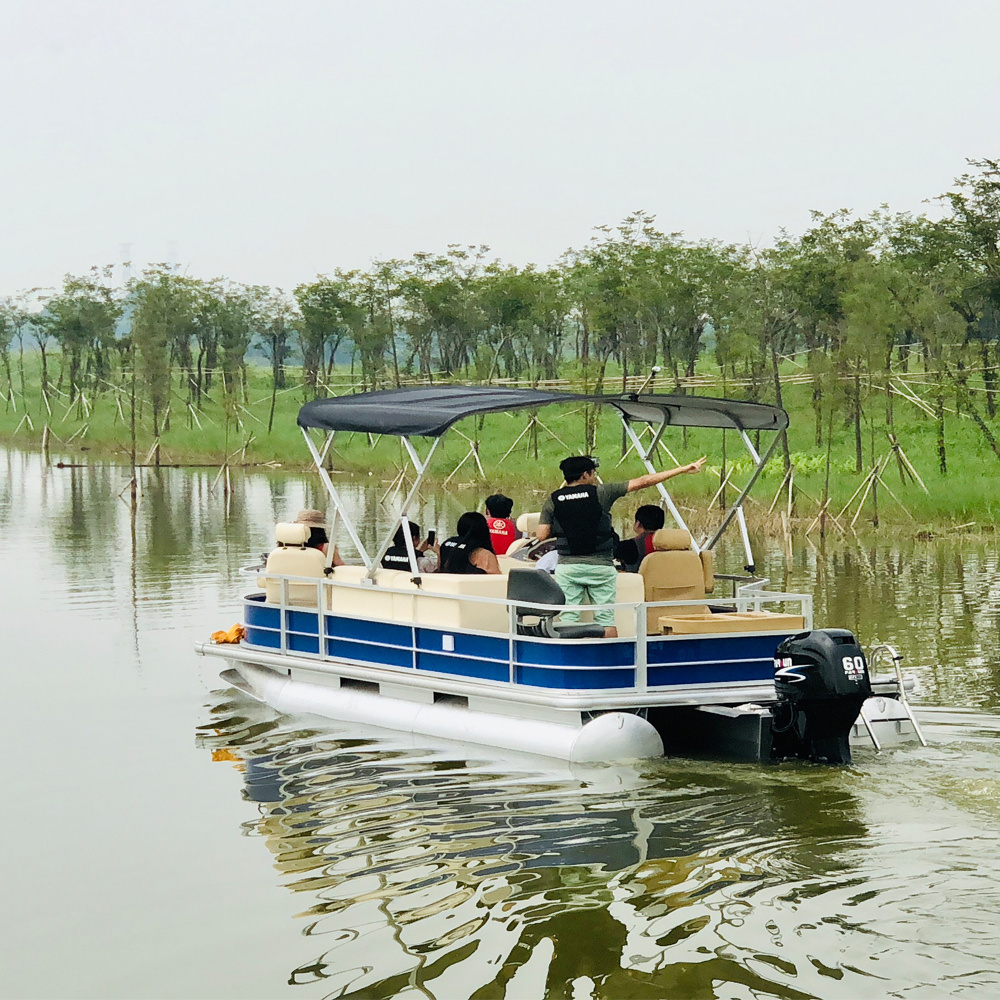 22 Feet Electric Fishing Pontoon Boat with Bridge