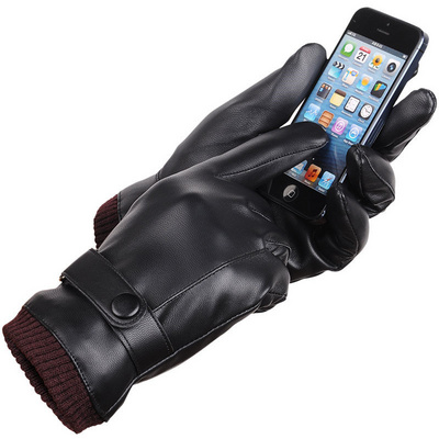 RTS Unisex Winter PU Touch Screen Waterproof Soft Thermal Gloves Cycling Outdoor Leather Gloves Mittens