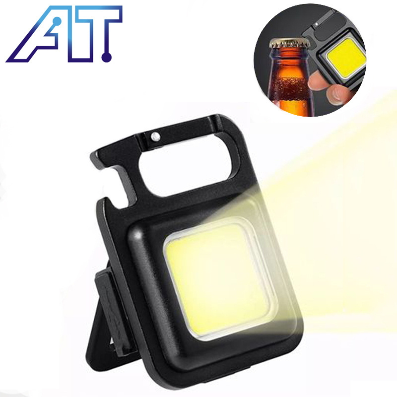 AT Outdoor Multifunctional Portable Rechargeable COB LED Repair Work Light Camping Bottle Opener Mini keychain flashlight