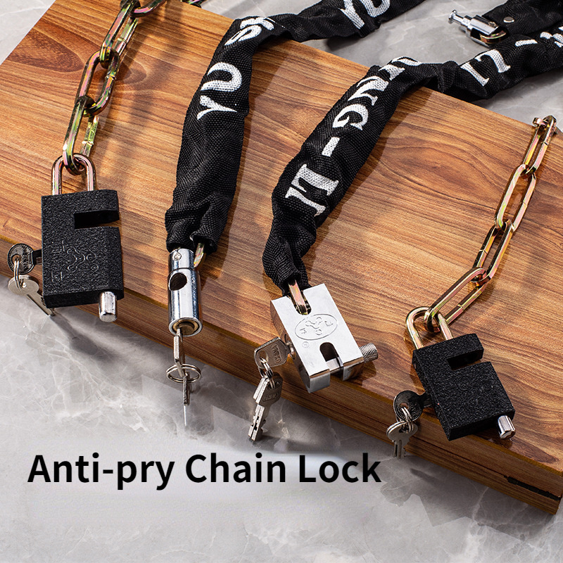 Door Lock Bike Chain Lock Safe Metal Anti-Theft Heavy Duty Chain Lock With Key Security Reinforce Cycling Bicycle Padlock