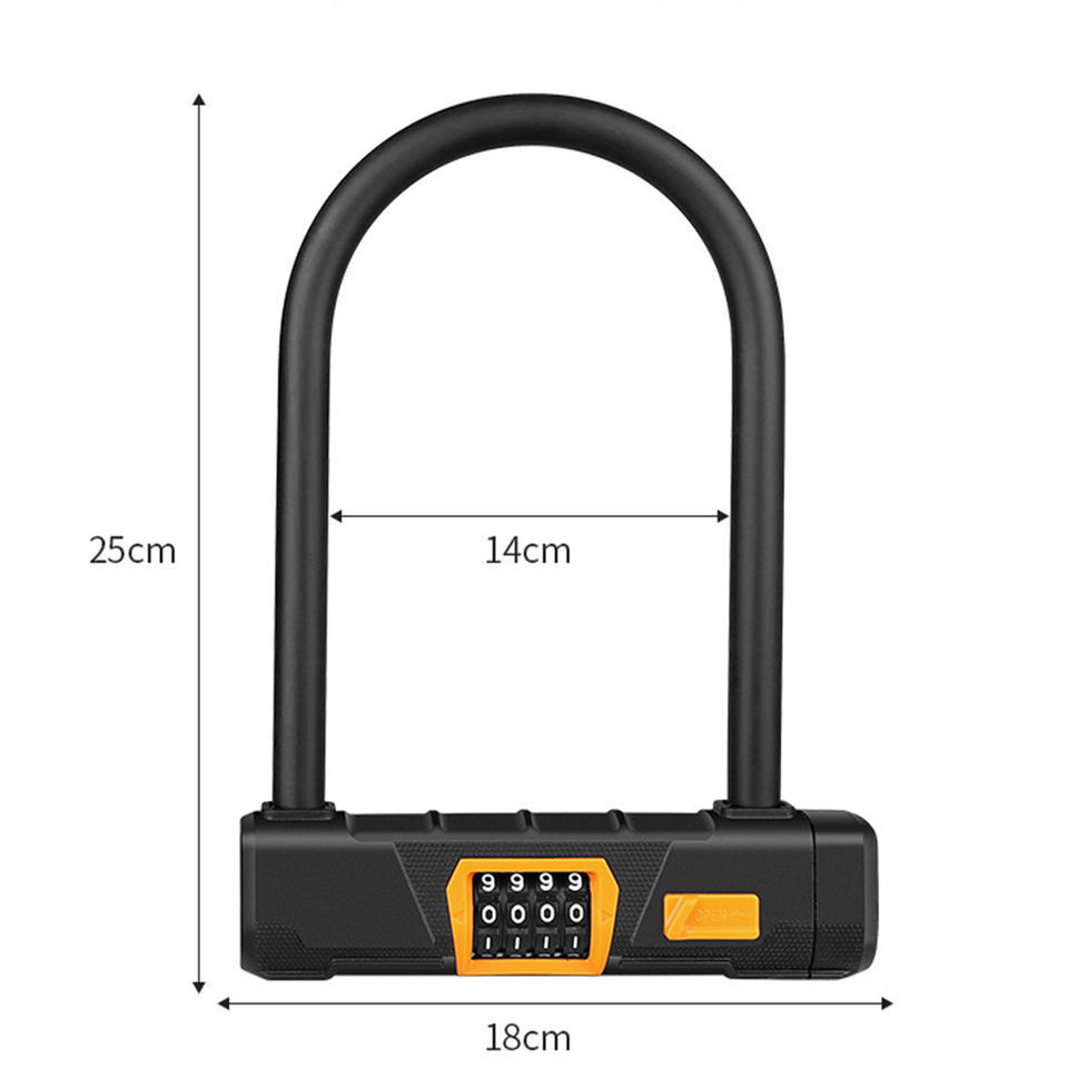 Bicycle U Lock Security Cycling Lock Motorcycle Electric Bike 4-Digit Combination Anti-theft Password U-shaped Lock