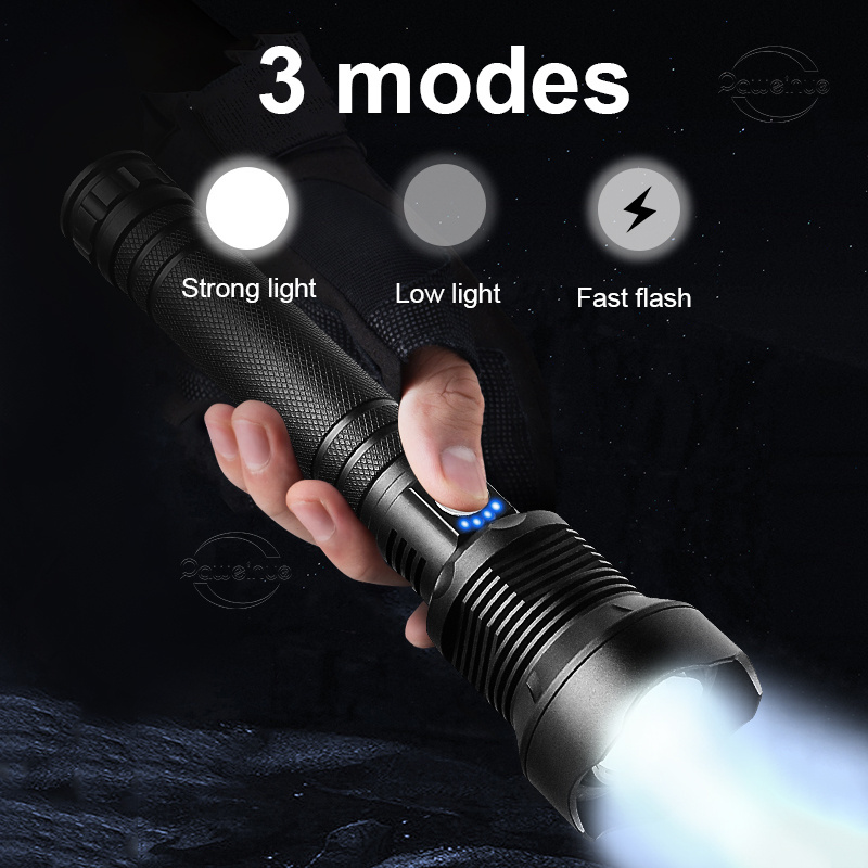 AT camping tactical flashlight with usb  long range powerful high lumens 100000 waterproof rechargeable led torches flashlight