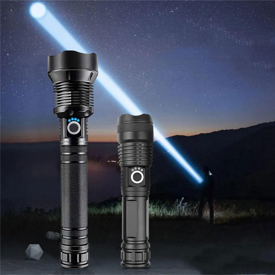 AT camping tactical flashlight with usb  long range powerful high lumens 100000 waterproof rechargeable led torches flashlight