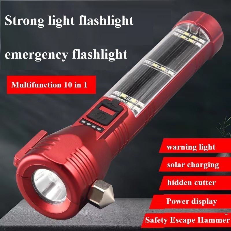 Multifunctional 8 In 1 Safety Hammer  LED Torch Light Solar Power Usb Charging Escape Rescue Outdoor Emergency Flashlight