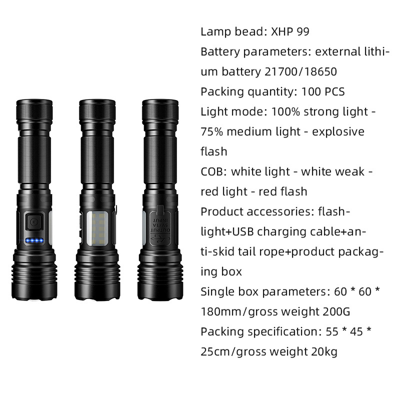 RTS Aluminum Alloy Telescopic Flashlight with magnet Type-C Frameless White Remote Strong Light 7 modes Flashlight