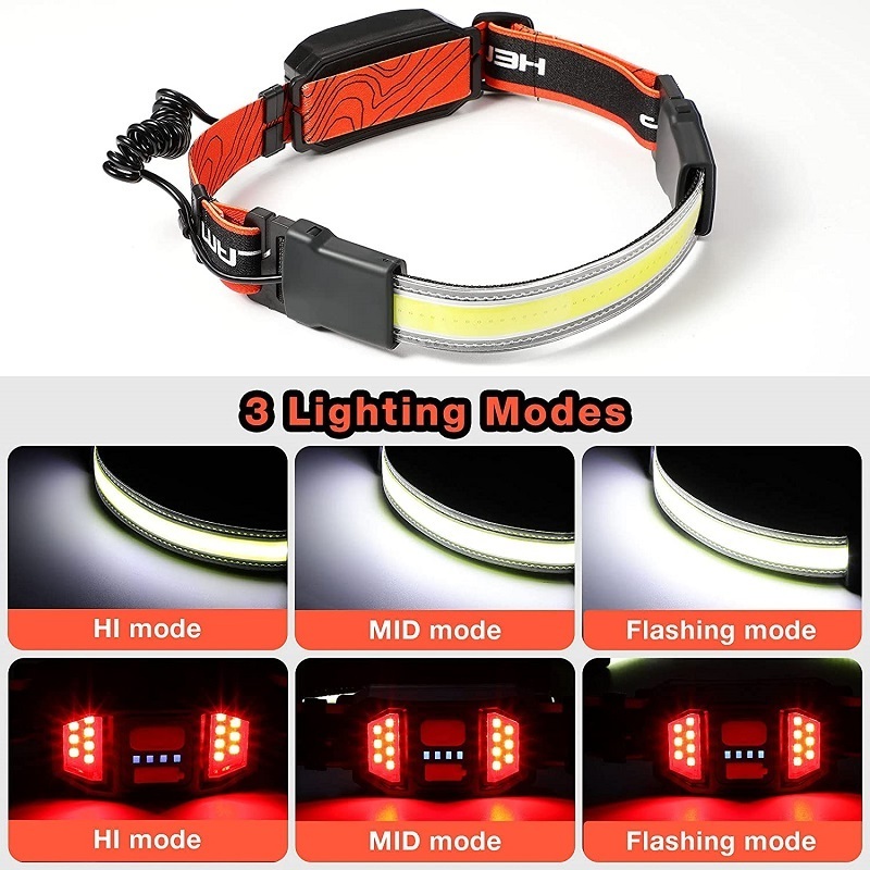 AT Super bright led headlamp with white red light 3 modes usb rechargeable flashlight for head lamp for camping fishing hiking