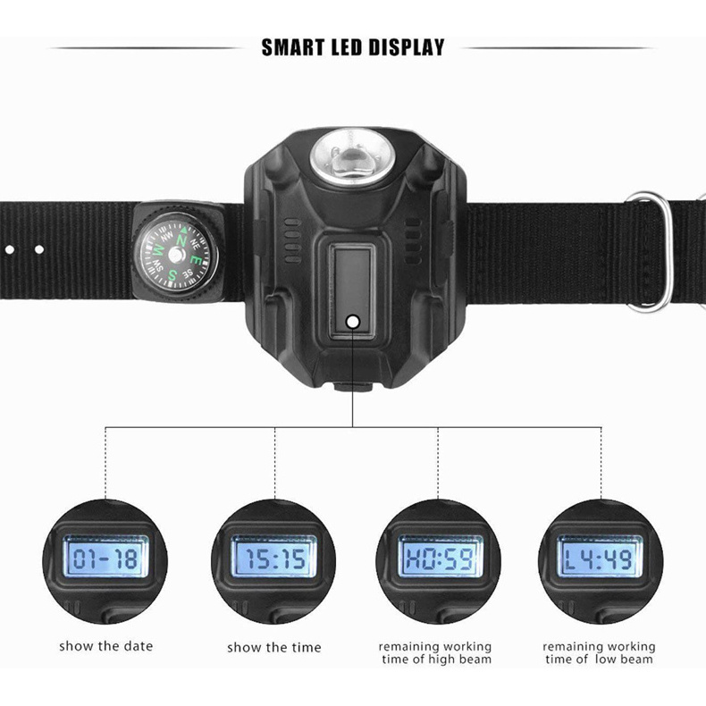 Multifunctional Rechargeable Led Watch Wrist Light Waterproof Outdoor Climbing Emergency Wrist Tactical Flashlight With Compass