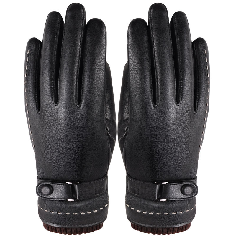 RTS Unisex Winter PU Touch Screen Waterproof Soft Thermal Gloves Cycling Outdoor Leather Gloves Mittens