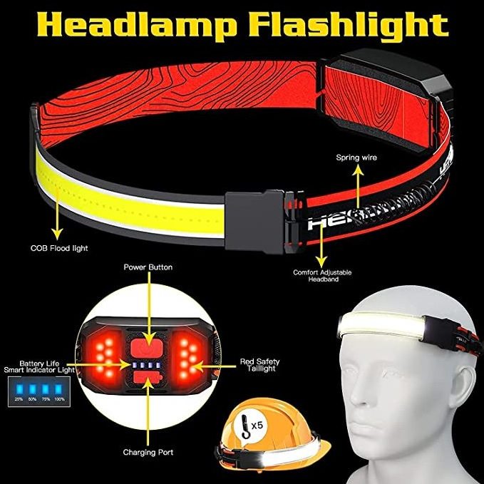 AT Super bright led headlamp with white red light 3 modes usb rechargeable flashlight for head lamp for camping fishing hiking