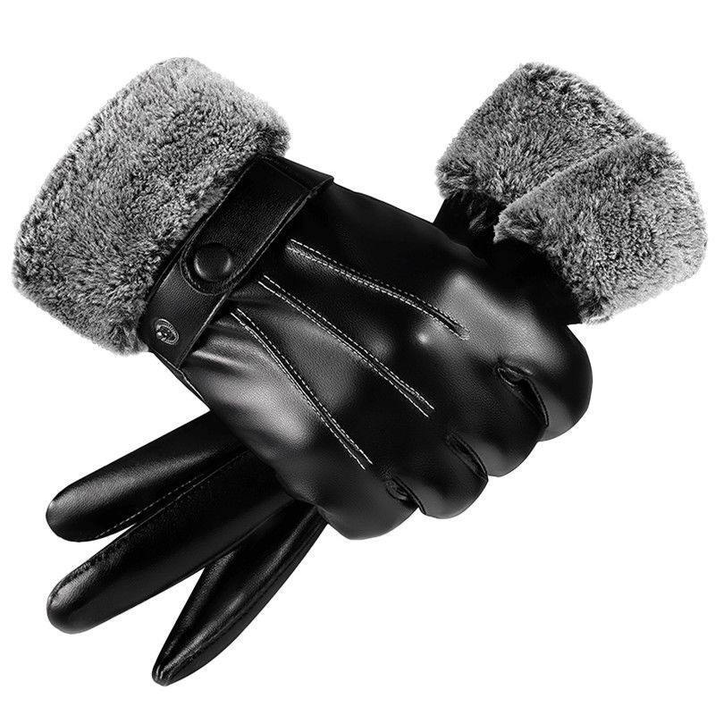 RTS Unisex Winter PU Touch Screen Waterproof Soft Thermal Gloves Cycling Outdoor Leather Gloves Mittens