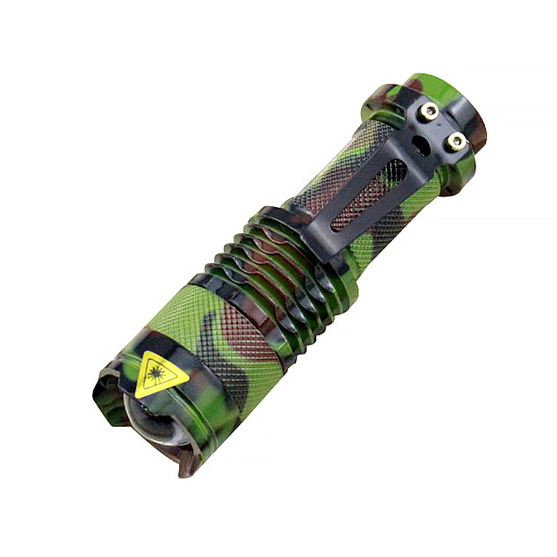 Camouflage Camping Aluminium Alloy Waterproof AA Battery Mini UV Led Torch Light Telescopic Zoom 3 Modes Flashlight