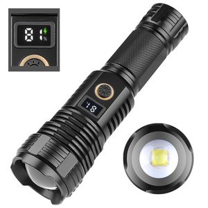 High Power XHP70 LED Flashlight Super Bright Spotlight Long Range Zoomable Power Display Emergency Torch Flashlight