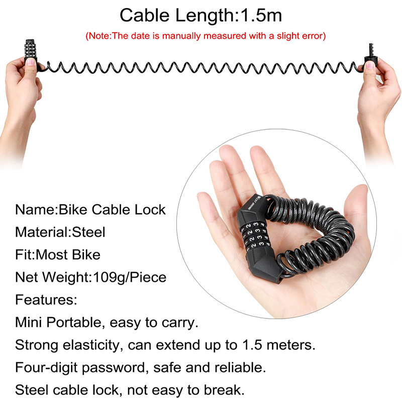 Portable Password Bike Helmet Lock 4 Digit Combination Lock Motorcycle Bicycle Riding Anti-theft Safety Cable Lock