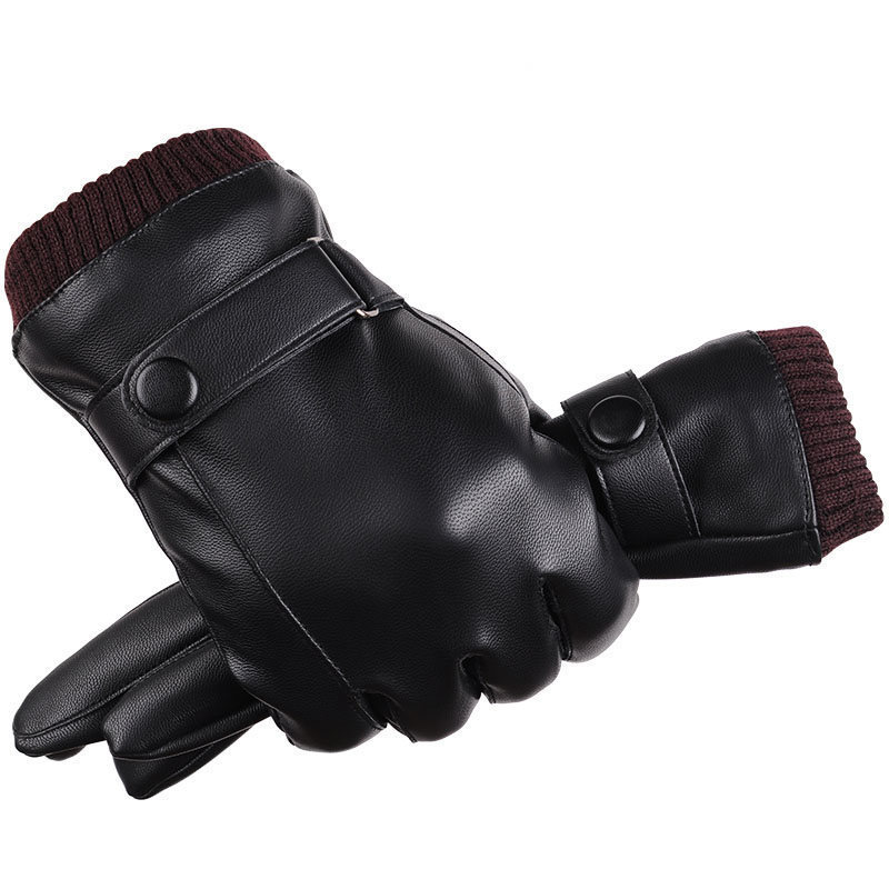 RTS Unisex Winter PU Touch Screen Waterproof Soft Thermal Gloves Cycling Outdoor Leather Gloves Mittens