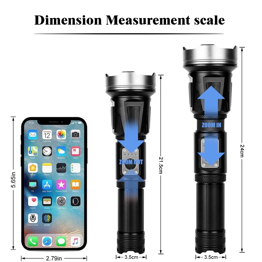 RTS Most Powerful Flash Light 4 gear power display 5 Modes Usb Zoom Led Torch 18650 or 26650 Battery Emergency Lights flashlight