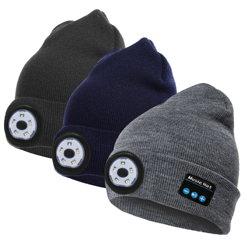 RTS 2023 New Unisex Women Warm Stripped Wireless Earphone Smart Mic Music Custom Knit Hat winter BT hats With Headphones