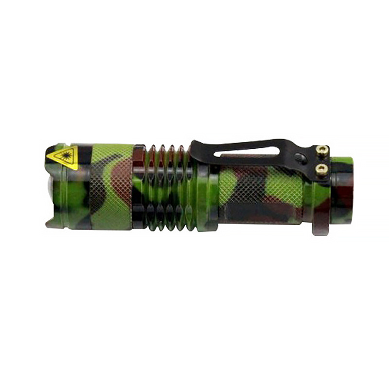 Camouflage Camping Aluminium Alloy Waterproof AA Battery Mini UV Led Torch Light Telescopic Zoom 3 Modes Flashlight