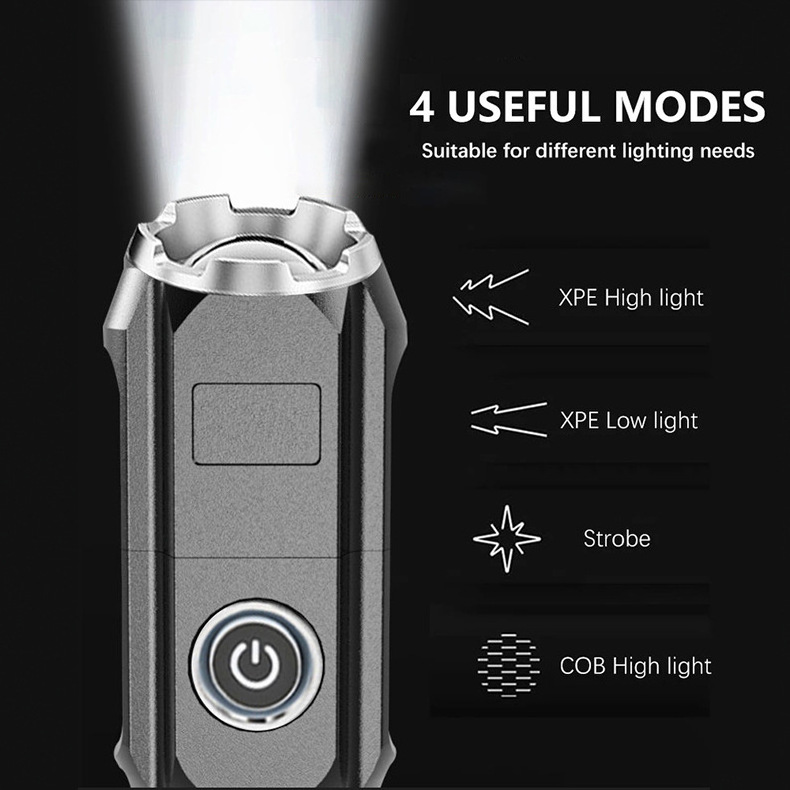 RTS Super Bright Zoomable Waterproof Torch with COB Slide Floodlight Camping Emergency USB Rechargeable Flashlight