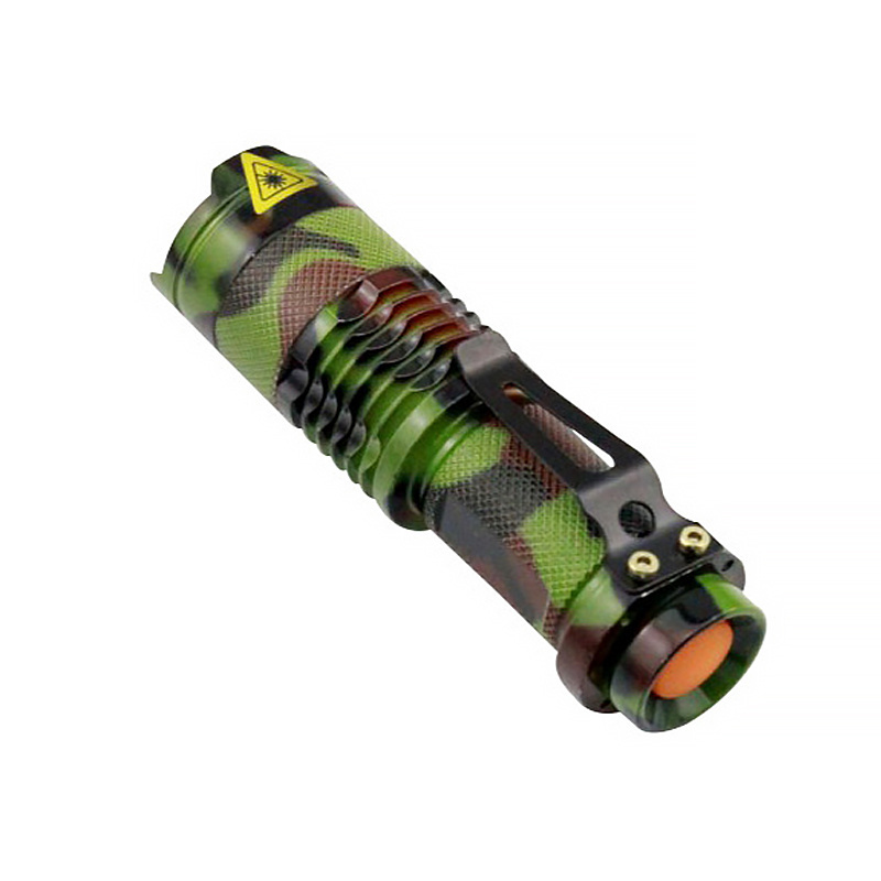 Camouflage Camping Aluminium Alloy Waterproof AA Battery Mini UV Led Torch Light Telescopic Zoom 3 Modes Flashlight