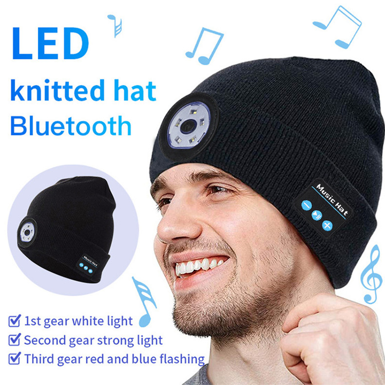 RTS 2023 New Unisex Women Warm Stripped Wireless Earphone Smart Mic Music Custom Knit Hat winter BT hats With Headphones