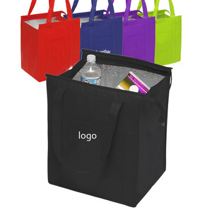 Wholesale Waterproof high quality Large folding non woven Reusable Insulated Totes  Lunch Cooler Carry Bag