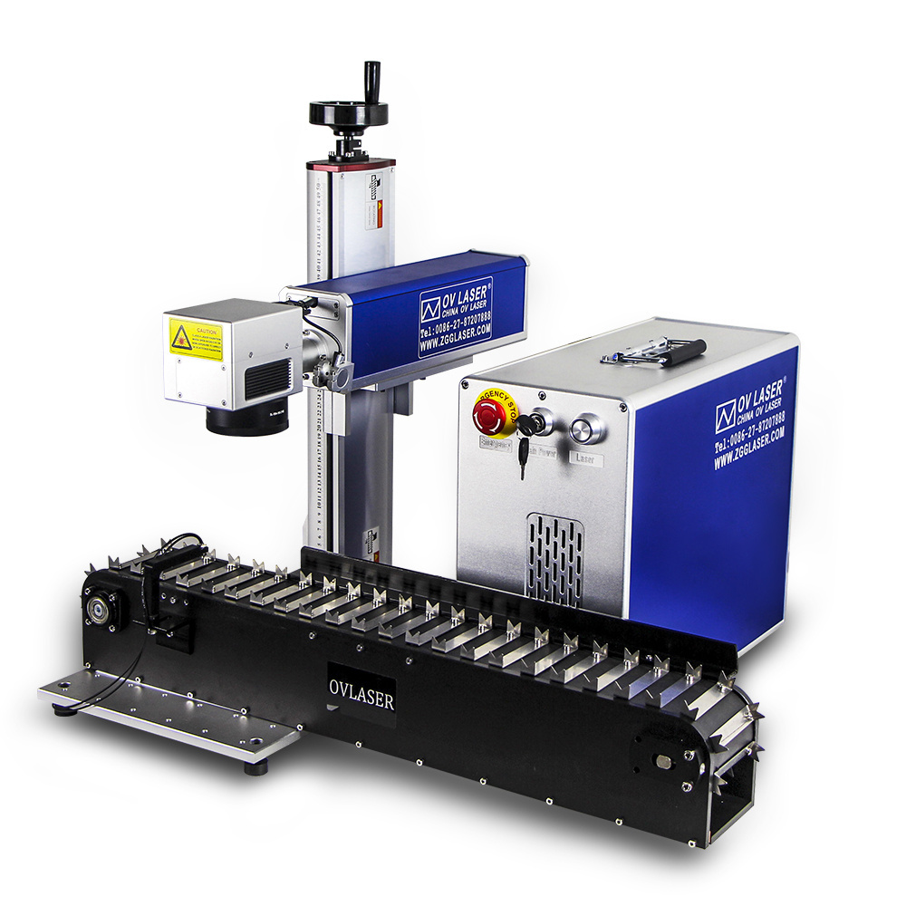 Raycus JPT 20w 30w 50w laser fiber engraver pen stainless steel metal laser making machine with conveyor belt