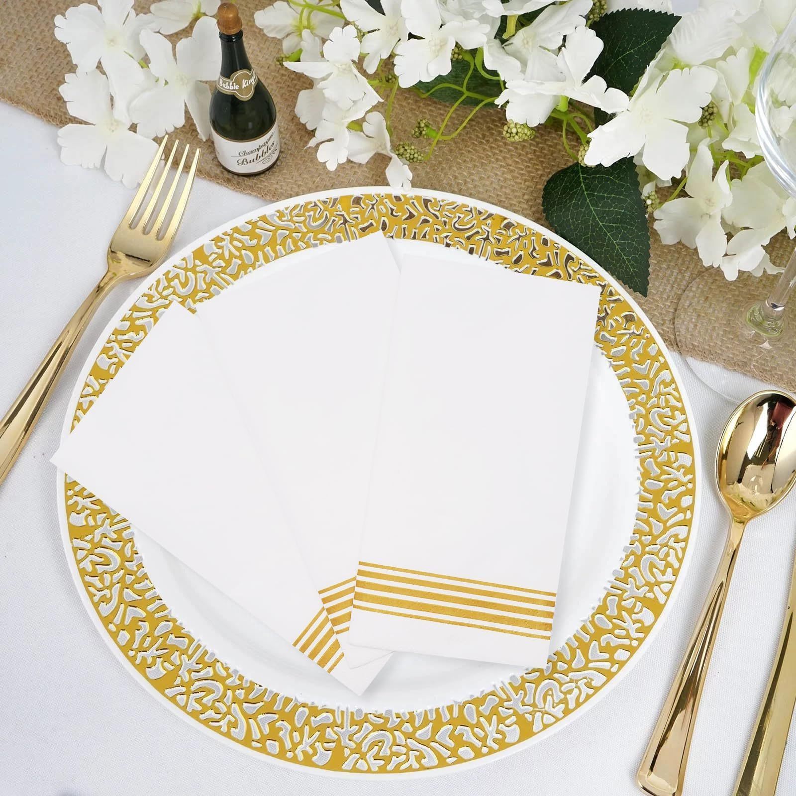 Disposable Fancy Pink Black White Airlaid Gold Printed Decorative Paper Dinner Napkins Serviettes With Custom Logo