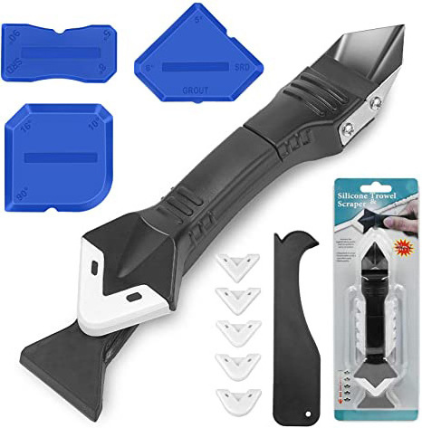 Sealant Caulk Removal and Finishing Tool Kit - 3 in 1 Sealant Scraper Remover Tool with 4 Piece Smoothing Caulking Tool