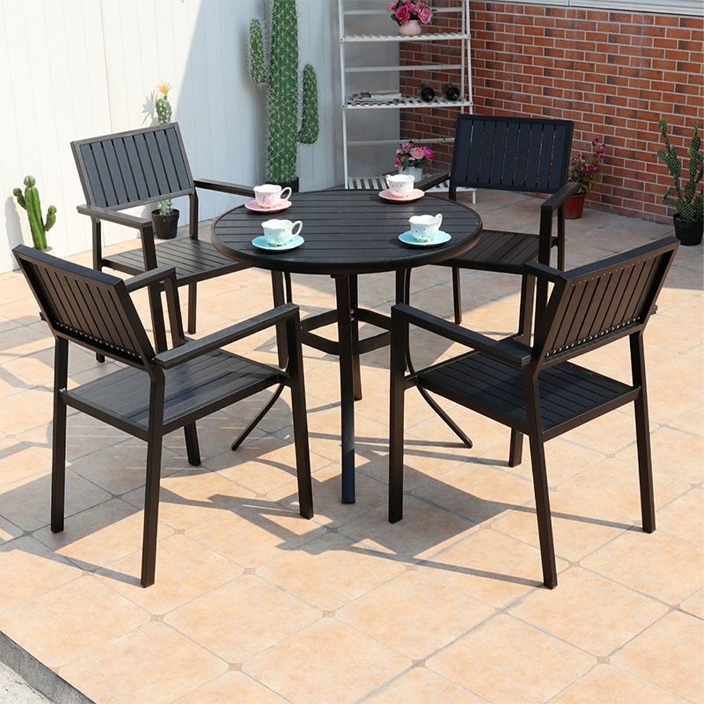 Modern Garden Waterproof Table 6 Chairs Outdoor Terrace Furniture Patio Stackable Cast Aluminum Dining Set