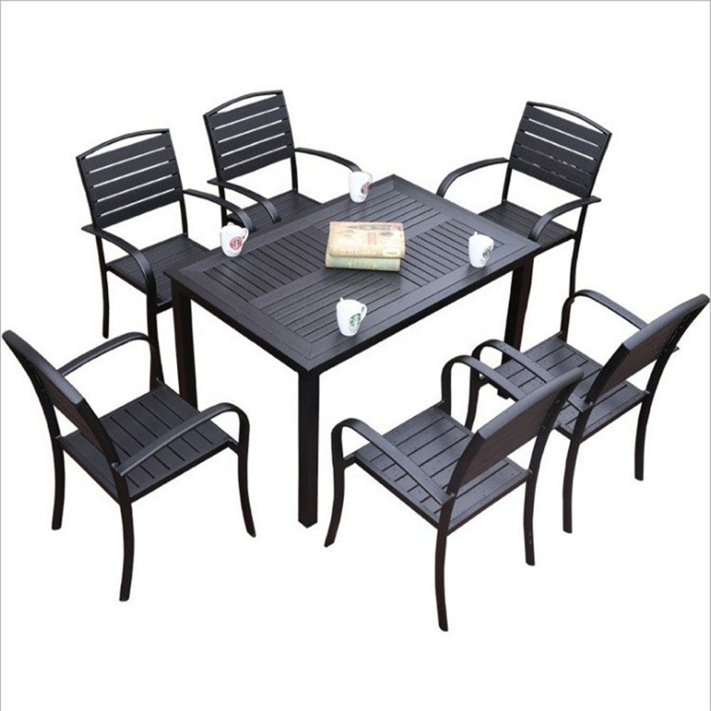 Modern Garden Waterproof Table 6 Chairs Outdoor Terrace Furniture Patio Stackable Cast Aluminum Dining Set