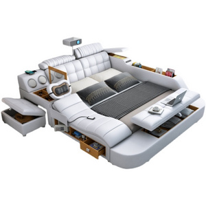 Hot Sale Modern King Full Single Designer Luxury  Upholstered Leather Multifunctional Smart Bed with Massage and Projector Bed