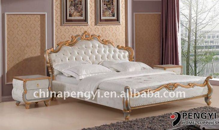 Pakistani furniture Elegant white king size leather bed PY-995A