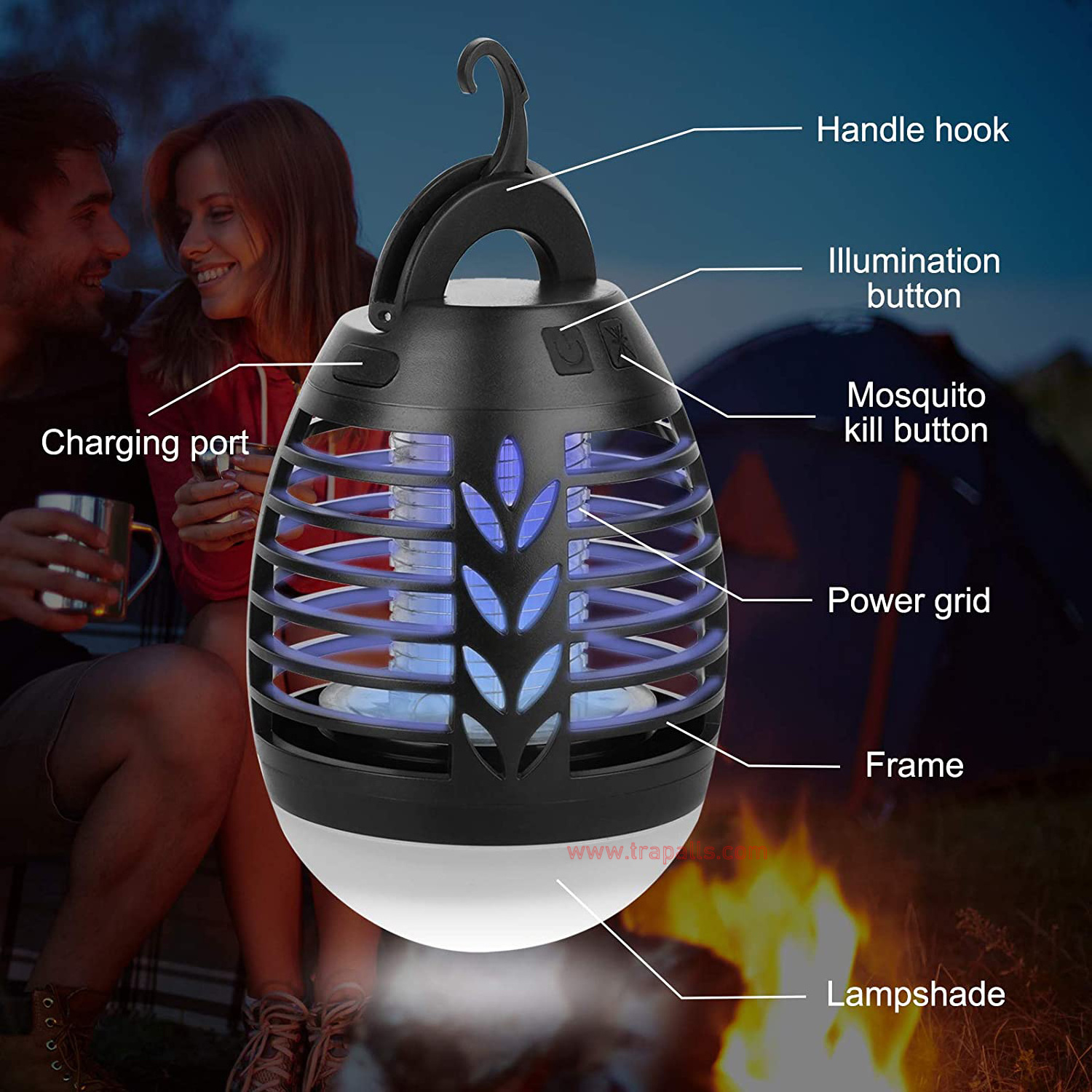 Outdoor Waterproof Multifunction Rechargeable UV Lure Hanging Electric Mosquito Killer Lamp Bug Zapper