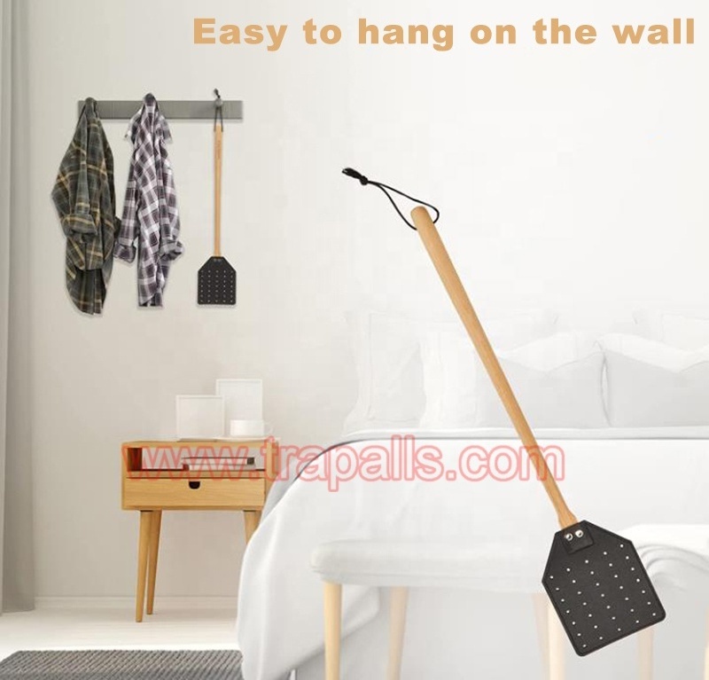 Portable Flexible Leather Pest Killer Durable Wooden Handle Fly Swatter