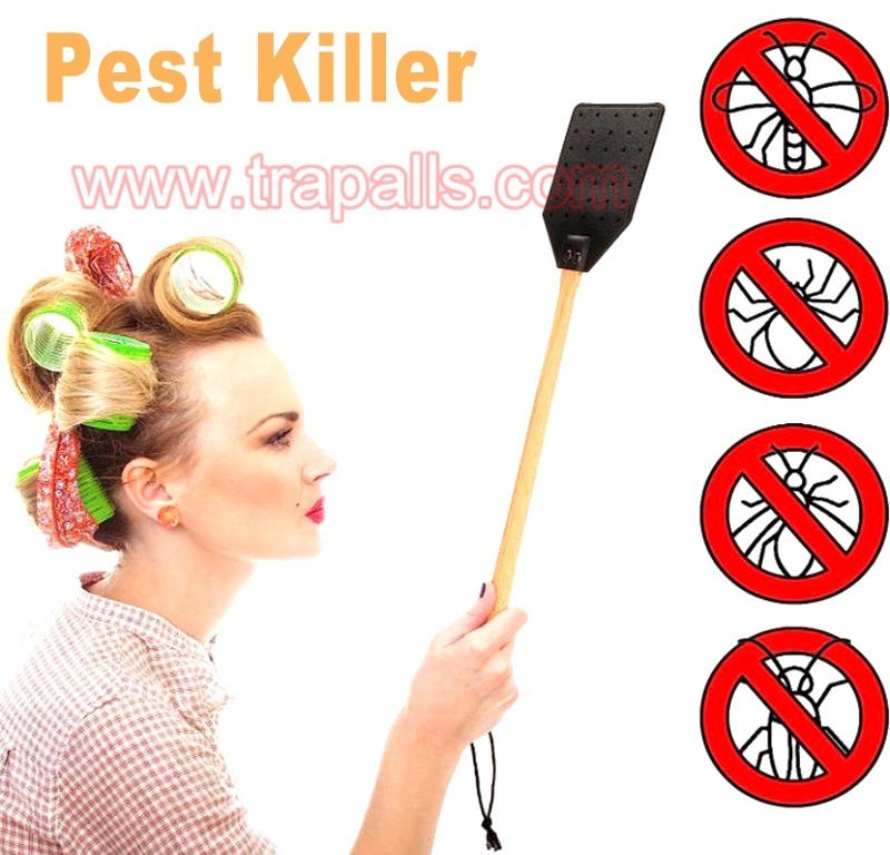 Portable Flexible Leather Pest Killer Durable Wooden Handle Fly Swatter