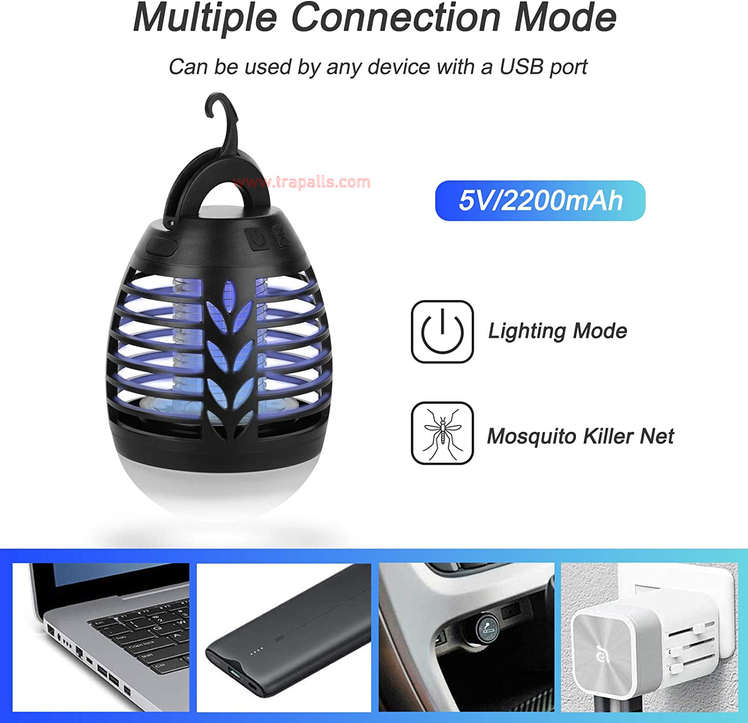 Outdoor Waterproof Multifunction Rechargeable UV Lure Hanging Electric Mosquito Killer Lamp Bug Zapper