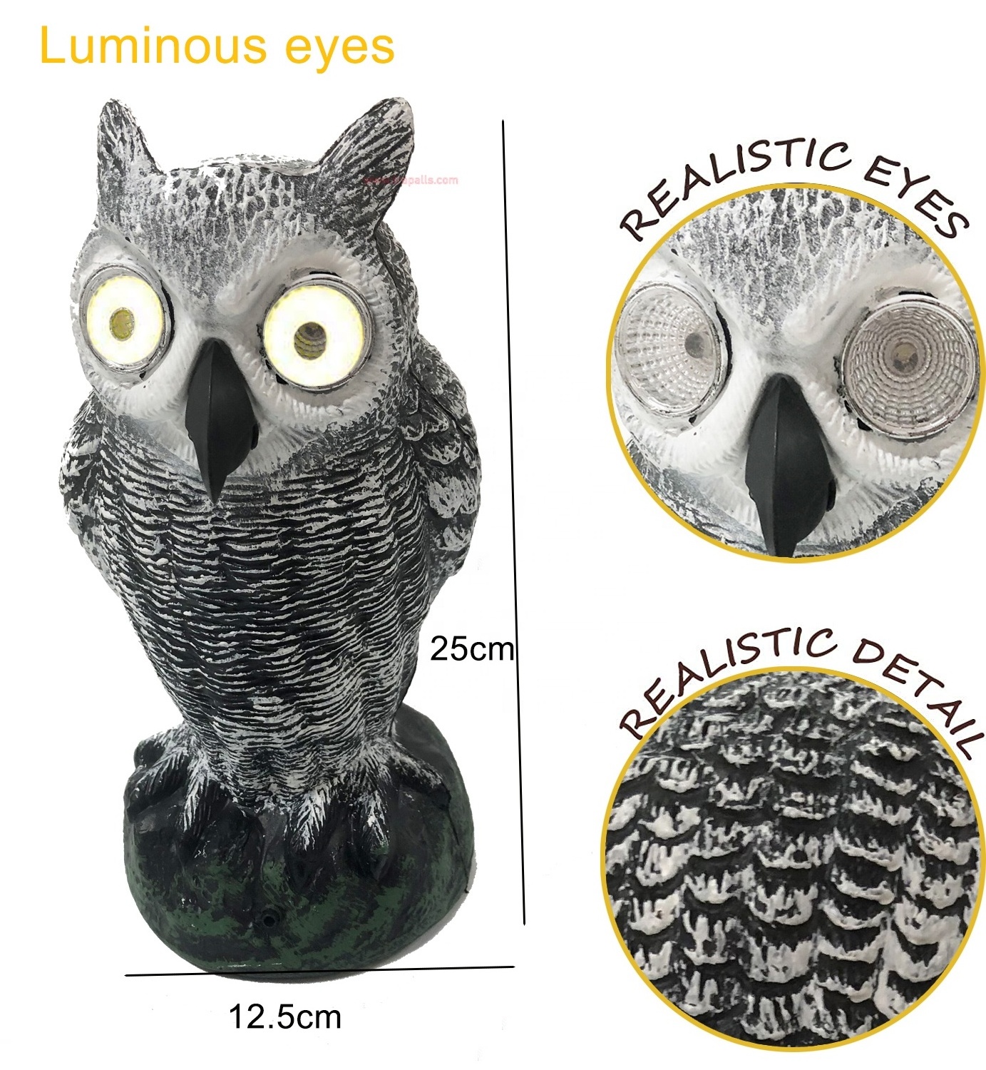 Garden Farm Electronic Owl Shaped Bird Deterrent Flashing Sound Scarecrow