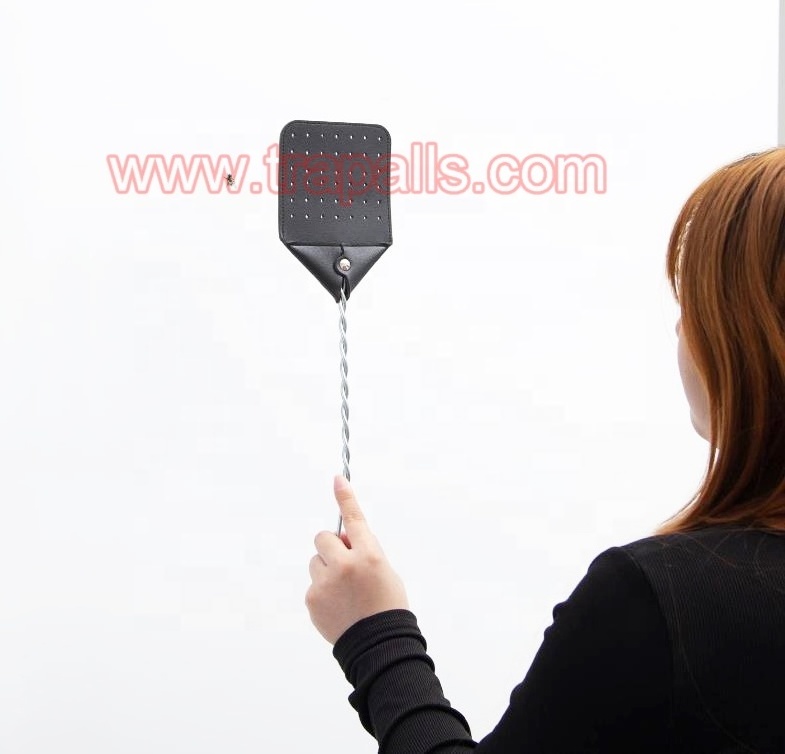 Indoor Flexible Long Metal Handle Pest Killer Leather Blade of Racket Fly Swatter