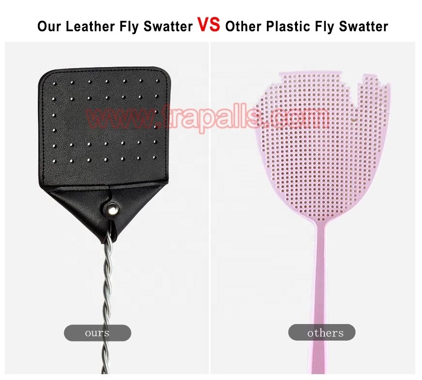 Indoor Flexible Long Metal Handle Pest Killer Leather Blade of Racket Fly Swatter