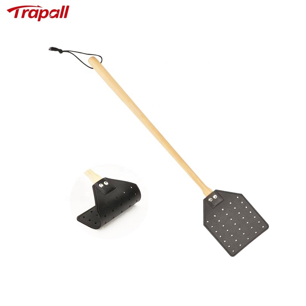 Portable Flexible Leather Pest Killer Durable Wooden Handle Fly Swatter