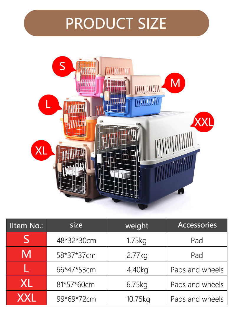 wholesale airline transport tray plastic cat box Luxury large kennel on wheel Black pet travel carrier cage Tall heavy dog crate