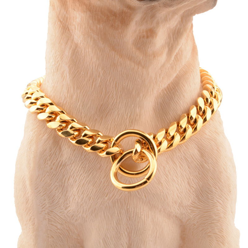 collar harness Small and medium -sized pet collars Stainless Steel Golden Cuba Dog Bargaining Necklace Cat Chain made in China