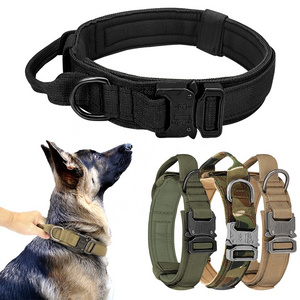 High quality nylon heavy duty metal buckle pet collar for large dog training tactical dog collar