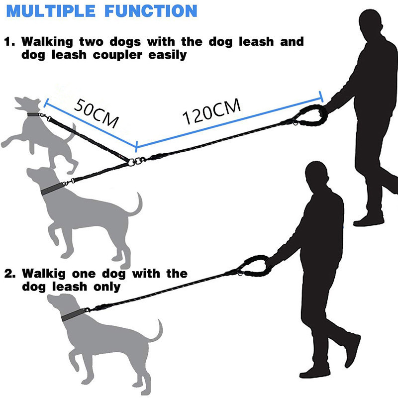 Pet double-headed leash one drag two dog leash retractable high elastic luminous anti-winding factory spot wholesale