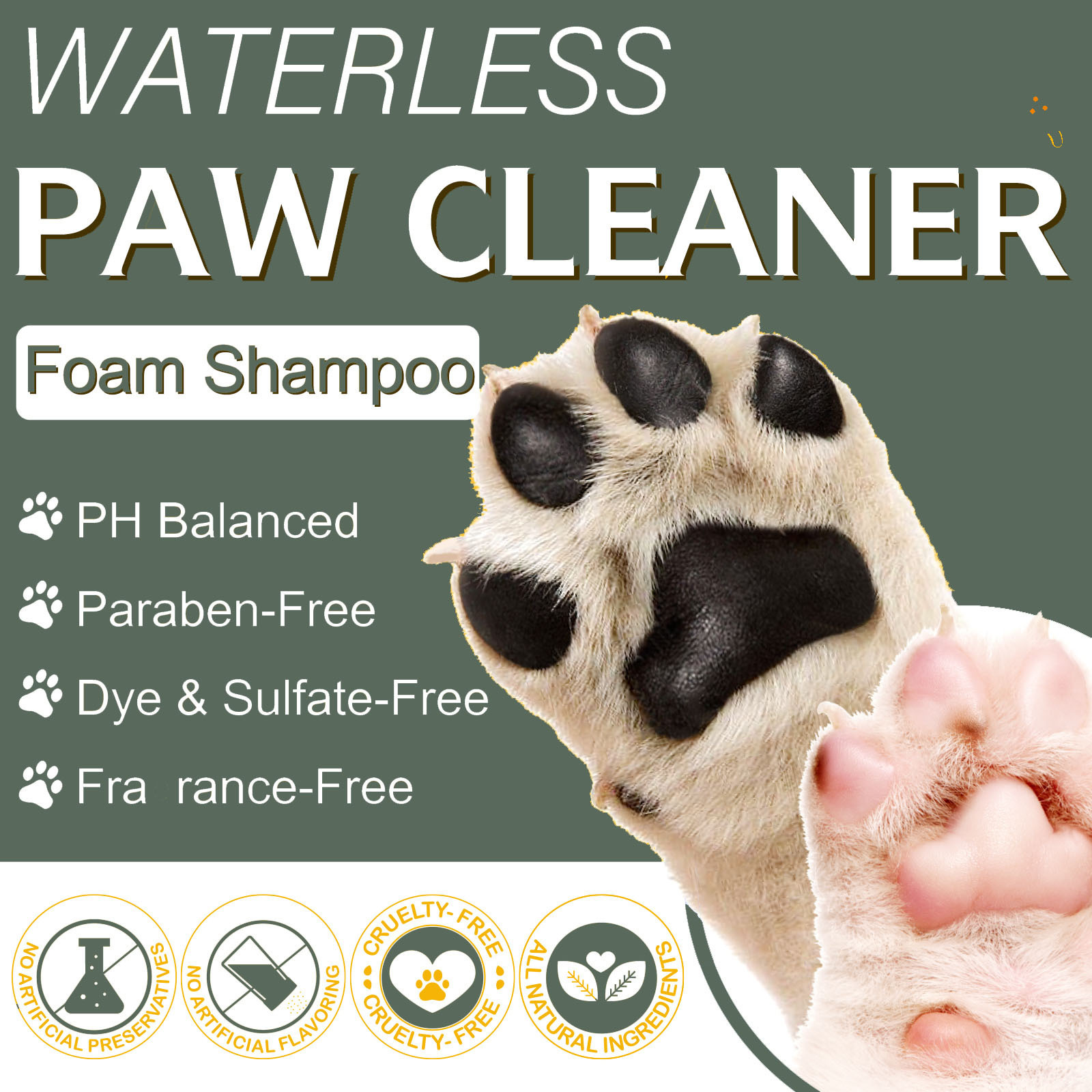 No-Rinse Foaming Cleanser Natural 150ML Pet paw Shampoo Fragrance-Free Magic Foam Dry Shampoo Dog Foot Cleaner With Brush