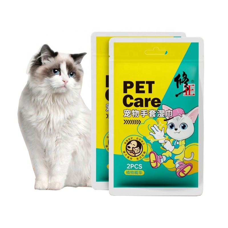 Disposable Pets Grooming Wipes five-finger gloves design for Dogs Cats Fur Deodorizing for Pet Body Wiping Cleaning