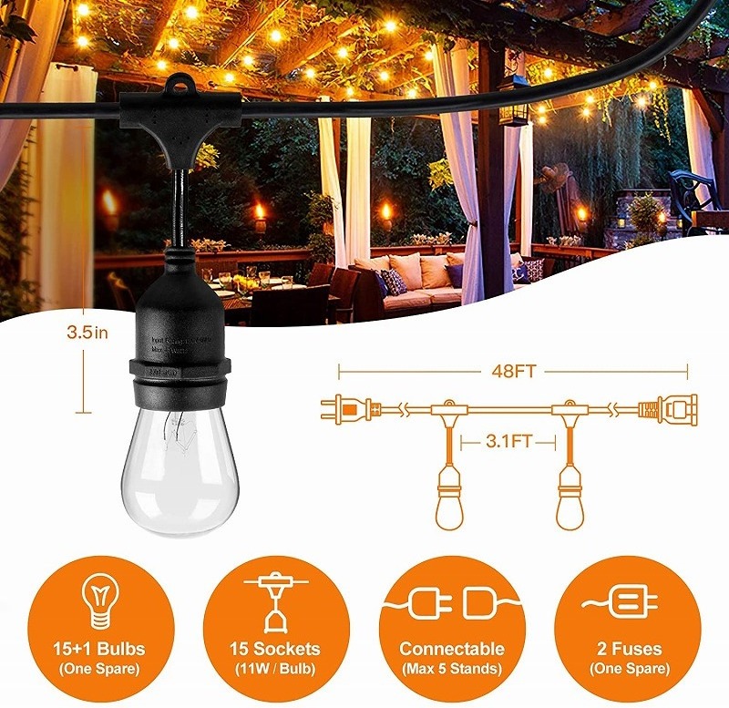 hot selling waterproof garden decoration globe bulb 15m outdoor 15 led patio string light