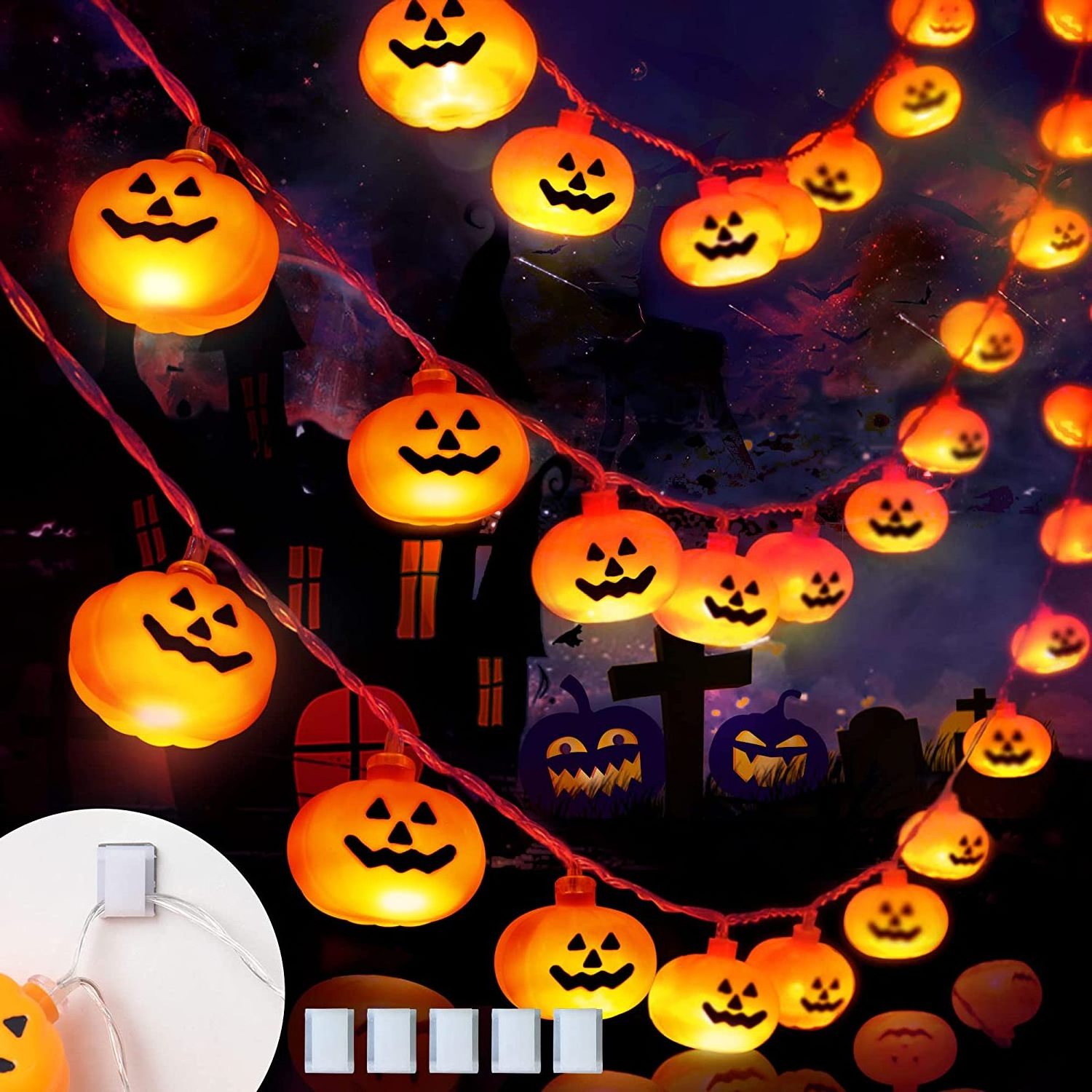 3M 30L Battery Powered Led Night Halloween String Pumpkin Night Light 2 Modes