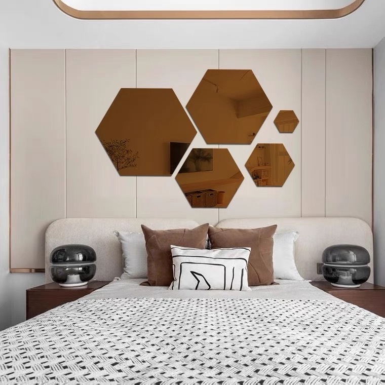 Wholesale Plastic Sheet 3mm Shatterproof Acrylic Three-Dimensional Geometric Decorative Hexagon Mirror