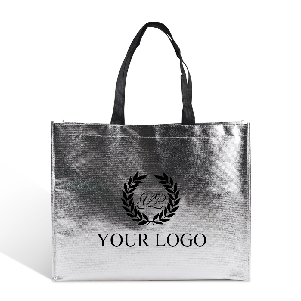 high quality sewing silver tnt non woven fabric tote carrier shopping packaging bag for fashion shop